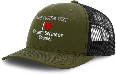 Custom Richardson Hat Mesh Cap Embroidered I (Love) English Springer Spaniel Dog Trucker Hats for Men & Women Heather Grey Black Personalized Text Here in Saudi Arabia