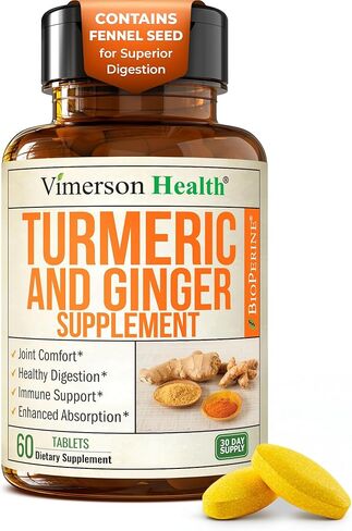 Turmeric Supplement and Ginger Root Joint Support Supplement - Turmeric Curcumin Supplement 95% Curcuminoids. Contains Organic Turmeric with Black Pepper (Bioperine) for Max Absorption. 2 Pack in Kuwait