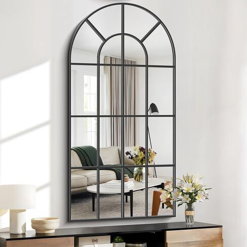 مرآة مقوسة سوداء، مرايا نافذة مقاس 30 × 60 بوصة لديكور الحائط، مرآة نافذة مقوسة، مرآة مثبتة على الحائط، مرايا مقوسة بإطار أسود لمدخل غرفة المعيشة وغرفة النوم، معلقة أو تميل ضدها in Kuwait