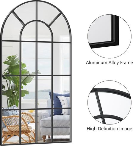 مرآة مقوسة سوداء، مرايا نافذة مقاس 30 × 60 بوصة لديكور الحائط، مرآة نافذة مقوسة، مرآة مثبتة على الحائط، مرايا مقوسة بإطار أسود لمدخل غرفة المعيشة وغرفة النوم، معلقة أو تميل ضدها in Kuwait