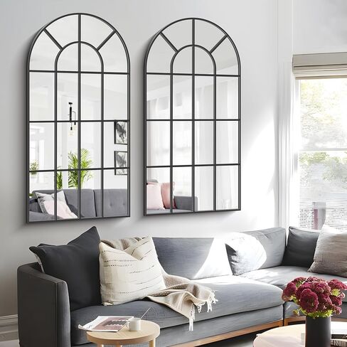 مرآة مقوسة سوداء، مرايا نافذة مقاس 30 × 60 بوصة لديكور الحائط، مرآة نافذة مقوسة، مرآة مثبتة على الحائط، مرايا مقوسة بإطار أسود لمدخل غرفة المعيشة وغرفة النوم، معلقة أو تميل ضدها in Kuwait