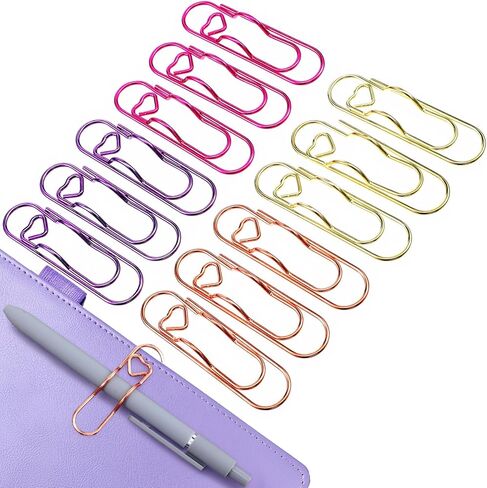 Sibba Metal Pen Holder Clips for Notebook 12 PCS Alloy Pen Clips Jumbo Heart Planner Accessories Multi-Functional Paperclip Pens Holder for Journal Office School Supplies Gold/Rose Gold/Pink/Purple in Saudi Arabia