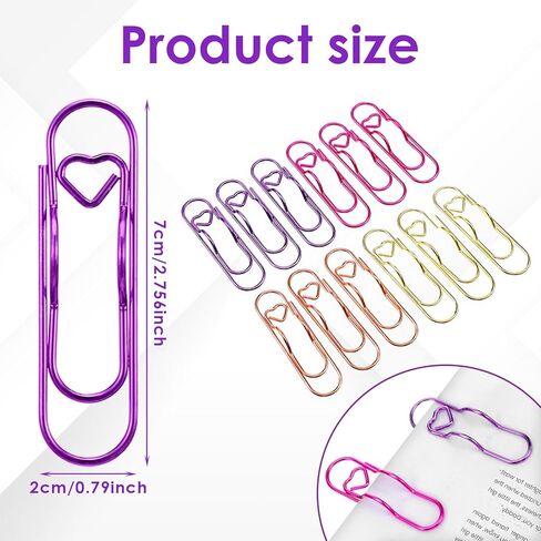 Sibba Metal Pen Holder Clips for Notebook 12 PCS Alloy Pen Clips Jumbo Heart Planner Accessories Multi-Functional Paperclip Pens Holder for Journal Office School Supplies Gold/Rose Gold/Pink/Purple in Saudi Arabia