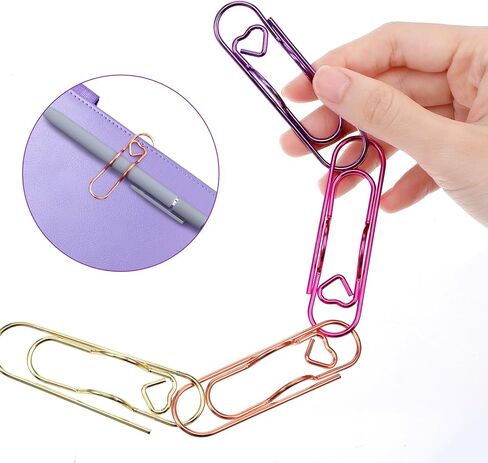 Sibba Metal Pen Holder Clips for Notebook 12 PCS Alloy Pen Clips Jumbo Heart Planner Accessories Multi-Functional Paperclip Pens Holder for Journal Office School Supplies Gold/Rose Gold/Pink/Purple in Saudi Arabia
