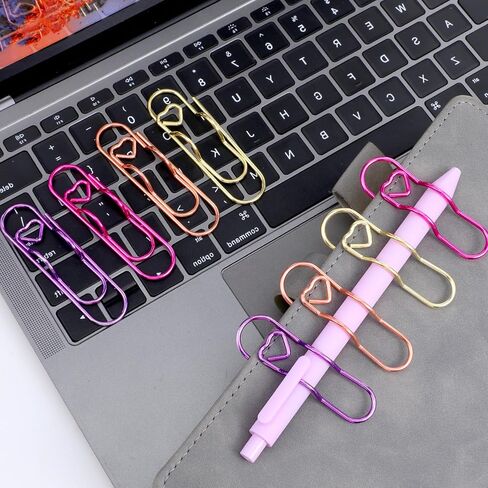 Sibba Metal Pen Holder Clips for Notebook 12 PCS Alloy Pen Clips Jumbo Heart Planner Accessories Multi-Functional Paperclip Pens Holder for Journal Office School Supplies Gold/Rose Gold/Pink/Purple in Saudi Arabia