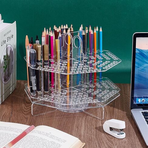 UNICRAFTALE 120 Slot Clear Pen Holder Acrylic Pencil Organizer 360° Rotating Marker Organizer Office Storage Supplies Holds for School Home Art Supply Makeup Brushes Storage Craft Shows in Saudi Arabia