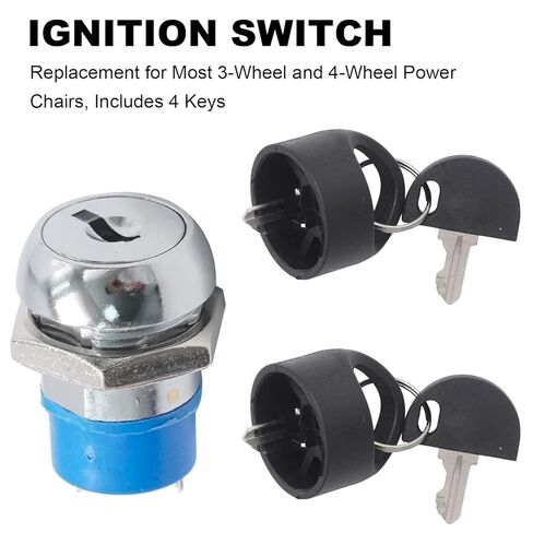 Ignition Switch with Easy Pull Key for Pride Victory Go-Go Mobility Scooters, Replacement for Most 3-Wheel and 4-Wheel Power Chairs, Includes 4 Keys in Kuwait