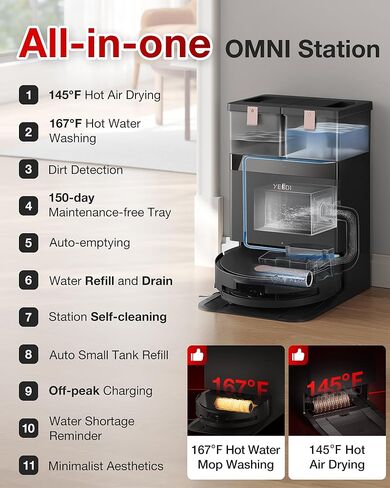 Yeedi C12 Combo مكنسة كهربائية لاسلكية وروبوت ومسح، مجموعة تنظيف الكل في واحد، مع تفريغ ذاتي مزدوج، شفط 10000 باسكال وخفيفة الوزن، فرشاة ZeroTangle للأرضيات الصلبة والسجاد وشعر الحيوانات الأليفة in Kuwait