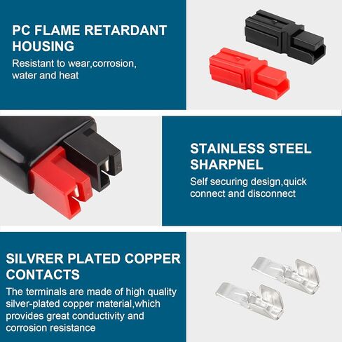 10 Pairs 45Amp Power Connectors Kit 4-6mm²(10-12 AWG) 45A 600V Quick Connect/Disconnect Connector with PVC Cover and Copper Silver-Plated Terminals in Saudi Arabia