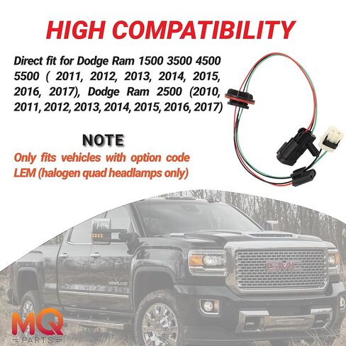 2PCS 68193062AB Headlight Lamp Wiring Harness Compatible with Dodge Ram 1500 2009-2017 & 3500 2011-2017 & 2500 4500 5500 2012-2017 Replace 68193062AB 68193062AA in Kuwait