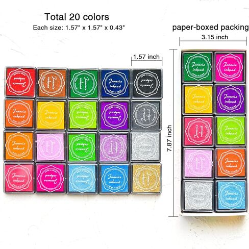 Craft Ink Pad Stamps Partner DIY Color، 20 لونًا قوس قزح قابل للغسل وسادة حبر للإصبع للطوابع المطاطية والورق والخشب والنسيج والمجلة ودفتر القصاصات وصناعة البطاقات in Kuwait
