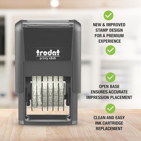Trodat Printy 4846 P4 Self-Inking Number Stamp - 6 Bands of Numbers and Symbols, Height 4 mm, Black Ink in Saudi Arabia