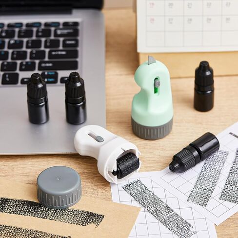 Outus 2 Pack 3-in-1 Identity Protection Roller Stamps with 4 Refills, Guard Your ID Confidential Roller Stamp, Identity Theft Prevention, Address Blocker, Wide Rolling, Security for Id, Mail in Saudi Arabia