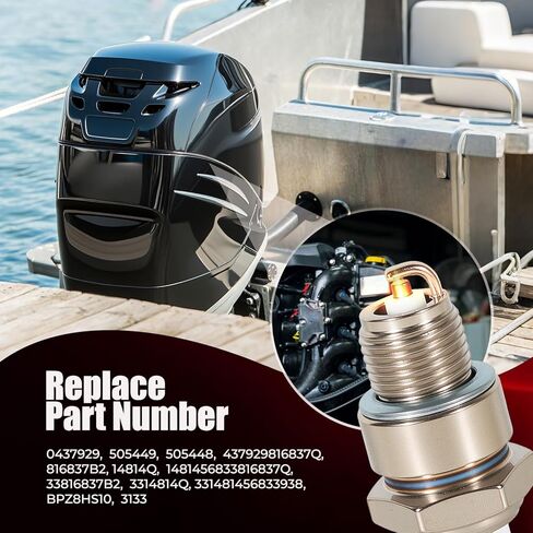 8 Pack ql78yc marine spark plug - 938M Replacement for champion ql78yc, Compatible with Johnson Evinrude Mercury Marine Engines (Outboard/Inboard), Replaces BPZ8HS10, Won’t fit Ford 150 in Kuwait
