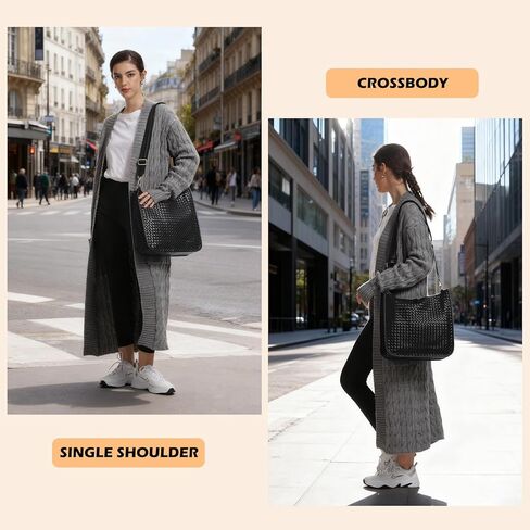 Women's Woven Crossbody Bag Large - Capacity PU Leather Shoulder Bag Casual Tote Purse with Adjustable Strap in Saudi Arabia