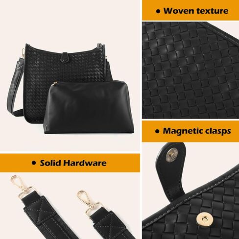 Women's Woven Crossbody Bag Large - Capacity PU Leather Shoulder Bag Casual Tote Purse with Adjustable Strap in Saudi Arabia