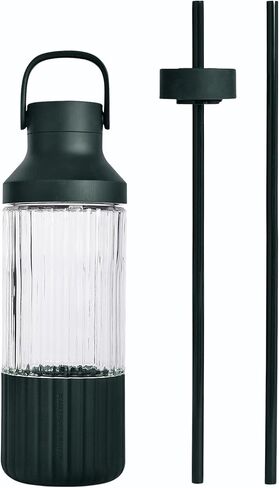 BEAST Health® Glass Water Bottle, 25 oz, Borosilicate Glass, Leak-Proof, Reusable Straw System, Portable Carry Cap, BPA-Free, Dishwasher Safe (Carbon Black) in Saudi Arabia