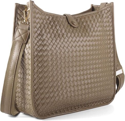 Women's Woven Crossbody Bag Large - Capacity PU Leather Shoulder Bag Casual Tote Purse with Adjustable Strap in Kuwait