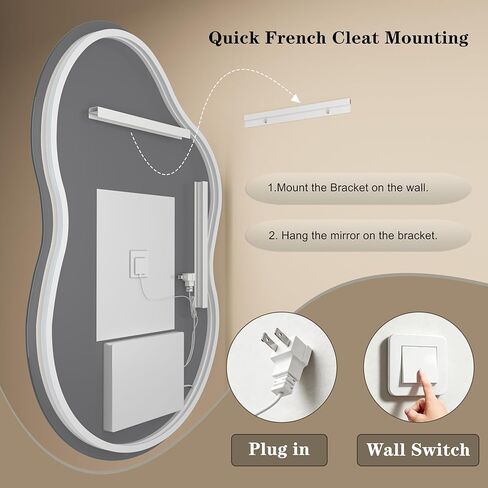 مرآة حمام بإضاءة خلفية غير منتظمة من OKPAL مع أضواء 48 × 26، مرآة زينة مضاءة بسحاب غير متناظرة للجدار، مضادة للضباب، قابلة للتعتيم، وظيفة الذاكرة (أفقي/عمودي) in Kuwait