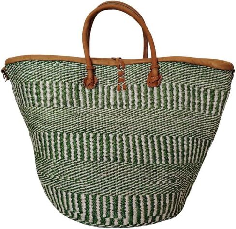 SAWA SAWA Evergreen Wholeness Handmade Sisal Straw Basket Tote- Sisal Tote with Leather Trim and Button Closure, Large Straw Purse for Travel, Handmade Summer Beach Tote Handbag for Women in Saudi Arabia