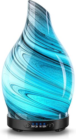 موزع روائح الزيوت العطرية، موزع روائح زجاجي للعلاج العطري سعة 120 مل مع إيقاف تلقائي و7 مصابيح LED ملونة، مرطب رذاذ بالموجات فوق الصوتية مع 4 مؤقتات لغرفة النوم والمكتب المنزلي (موجة رمادية) in Kuwait