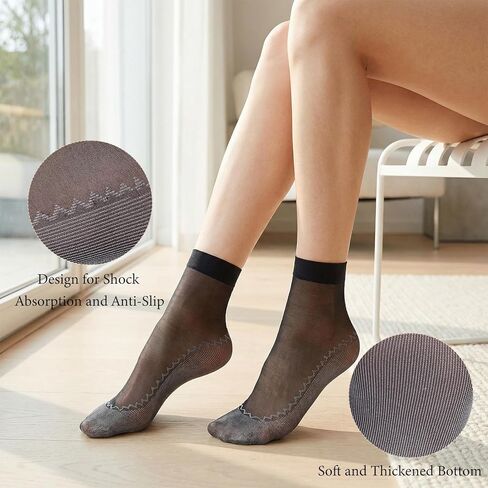 12 Pairs Womens Ankle High Sheer Socks Nude Crew Stocking Summer Ultra Thin Cool See Through Calf Silk Socks for Women in Kuwait