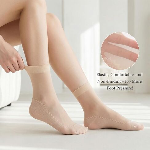 12 Pairs Womens Ankle High Sheer Socks Nude Crew Stocking Summer Ultra Thin Cool See Through Calf Silk Socks for Women in Kuwait