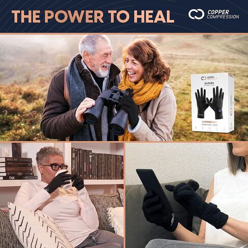 النحاس ضغط النحاس الاهتزاز + قفازات العلاج الحراري تدليك اليد ساخنة لالتهاب المفاصل، نفق الرسغ، تخفيف آلام الأعصاب، الروماتويد، التهاب الأوتار، رينود للنساء والرجال - 1 زوج in Kuwait
