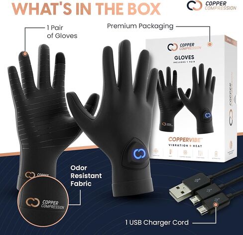 النحاس ضغط النحاس الاهتزاز + قفازات العلاج الحراري تدليك اليد ساخنة لالتهاب المفاصل، نفق الرسغ، تخفيف آلام الأعصاب، الروماتويد، التهاب الأوتار، رينود للنساء والرجال - 1 زوج in Kuwait