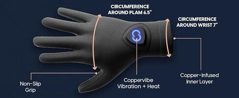 النحاس ضغط النحاس الاهتزاز + قفازات العلاج الحراري تدليك اليد ساخنة لالتهاب المفاصل، نفق الرسغ، تخفيف آلام الأعصاب، الروماتويد، التهاب الأوتار، رينود للنساء والرجال - 1 زوج in Kuwait