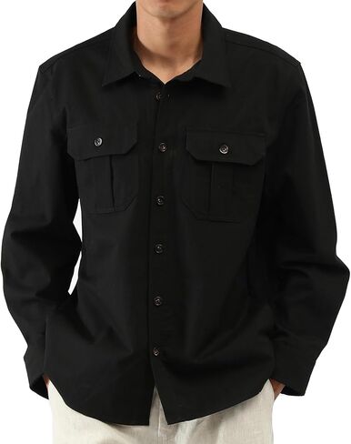 Mens Fall Jacket Winter Jacket for Men Mid-weight 100% Cotton Bomber Shacket Relaxed Fit Casual Coat with Pockets in Kuwait