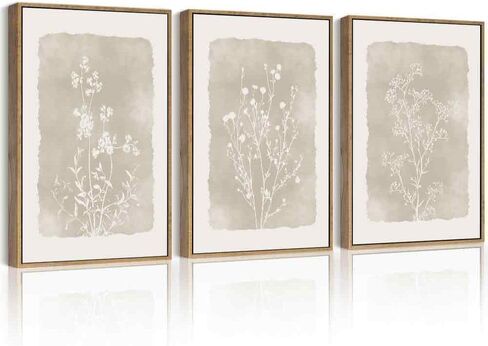 Drsoum النباتية زهرة جدار الفن مؤطرة خمر جدار الأزهار يطبع زهرة برية محايدة ريفي Bohemain العمل الفني مزرعة غرفة نوم جاهزة للتعليق 11x14in الطبيعية مؤطرة in Kuwait