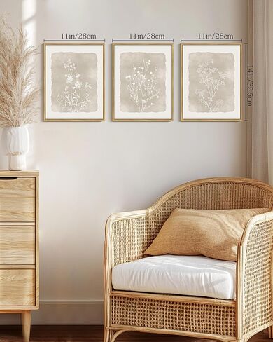 Drsoum النباتية زهرة جدار الفن مؤطرة خمر جدار الأزهار يطبع زهرة برية محايدة ريفي Bohemain العمل الفني مزرعة غرفة نوم جاهزة للتعليق 11x14in الطبيعية مؤطرة in Kuwait