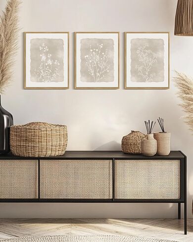 Drsoum النباتية زهرة جدار الفن مؤطرة خمر جدار الأزهار يطبع زهرة برية محايدة ريفي Bohemain العمل الفني مزرعة غرفة نوم جاهزة للتعليق 11x14in الطبيعية مؤطرة in Kuwait