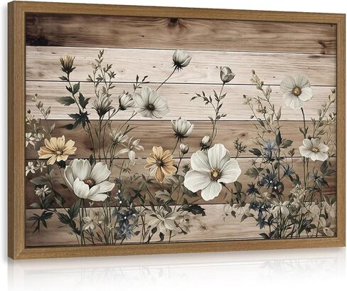 Clicyre Vintage Wildflower Wall Decor, Farmhouse Floral Wall Art, Rustic Flower Canvas Print, White Daisy Artwork for Bathroom Living Room Bedroom Kitchen Wood Framed 12x16 Inch in Saudi Arabia