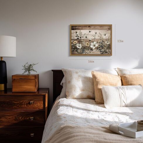 Clicyre Vintage Wildflower Wall Decor, Farmhouse Floral Wall Art, Rustic Flower Canvas Print, White Daisy Artwork for Bathroom Living Room Bedroom Kitchen Wood Framed 12x16 Inch in Saudi Arabia