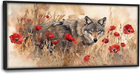 SweetFox Extra Large Watercolor Wolf Framed Wall Art for Living Room, Wild Flowers Wolf Pictures Oversized Wall Decor Abstract Canvas Painting Print Artwork for Bathroom Master Bedroom 60L X 30W in Saudi Arabia