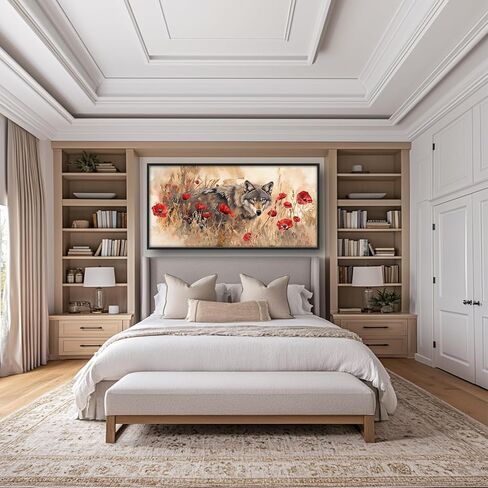 SweetFox Extra Large Watercolor Wolf Framed Wall Art for Living Room, Wild Flowers Wolf Pictures Oversized Wall Decor Abstract Canvas Painting Print Artwork for Bathroom Master Bedroom 60L X 30W in Saudi Arabia