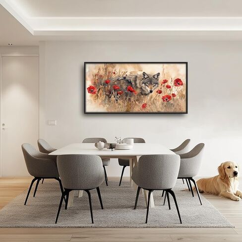 SweetFox Extra Large Watercolor Wolf Framed Wall Art for Living Room, Wild Flowers Wolf Pictures Oversized Wall Decor Abstract Canvas Painting Print Artwork for Bathroom Master Bedroom 60L X 30W in Saudi Arabia