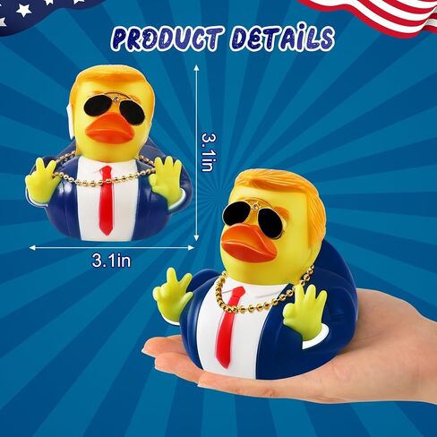 بطة دونالد ترامب المطاطية الكبيرة، 3.5 بوصة ترامب داك لجيب البط مع نظارات شمسية وقلادة، لعبة حمام جيب بطة لانتخابات ترامب، هدايا ترامب 2024 للأطفال والكبار ديكورات لوحة قيادة السيارة in Kuwait