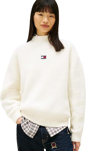 Tommy Jeans Women's Medium Weight Wool Blend Mock Neck Sweater with Embroidered Logo in Saudi Arabia