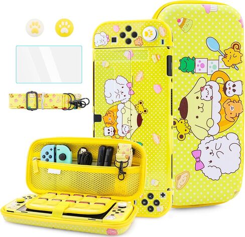 HYPERCASE Cute Switch OLED 8 in 1 Accessories Kit, with Pink Switch OLED Travel Carrying Case of Cartoon Cat, Hard Switch OLED Protective Case Cover, Screen Protector, Shoulder Strap, 2 Thump Caps in Kuwait