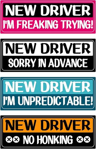 4Pcs Novice Driver Car Sticker Magnets, 4 Styles Reusable Reflective Magnetic Novice Attention Sign Rectangular Warning Bumper Magnetic Sticker Colorful for Car in Saudi Arabia