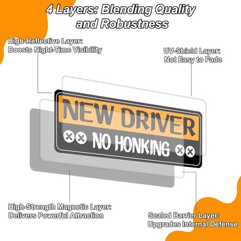 4Pcs Novice Driver Car Sticker Magnets, 4 Styles Reusable Reflective Magnetic Novice Attention Sign Rectangular Warning Bumper Magnetic Sticker Colorful for Car in Saudi Arabia