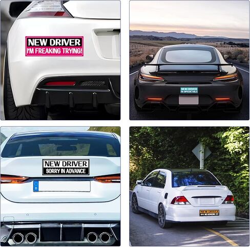 4Pcs Novice Driver Car Sticker Magnets, 4 Styles Reusable Reflective Magnetic Novice Attention Sign Rectangular Warning Bumper Magnetic Sticker Colorful for Car in Saudi Arabia