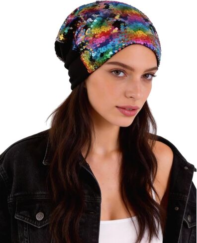 Women Sequin Beanie Hat Crochet Warmer Cap Skiing Snowboarding Winter Hats for Girls in Kuwait