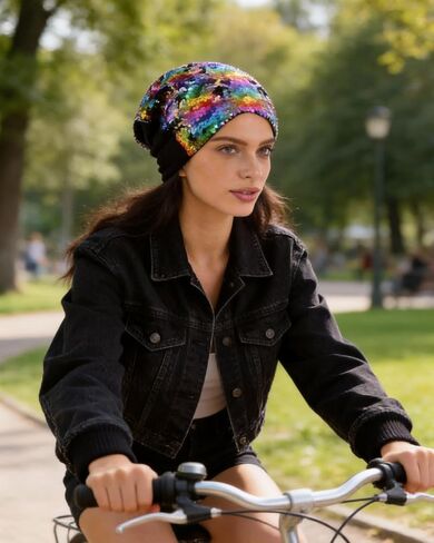 Women Sequin Beanie Hat Crochet Warmer Cap Skiing Snowboarding Winter Hats for Girls in Kuwait