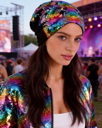 Women Sequin Beanie Hat Crochet Warmer Cap Skiing Snowboarding Winter Hats for Girls in Kuwait