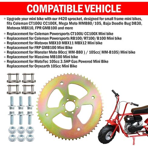 60T High Speed Rear Chain 6 Hole Sprocket # 40 41 420 Replacement for Coleman CT100U CC100X Mega Moto MMB80 105 Baja Doodle Bug DB30 Motovox MBX10 Mini Bike in Kuwait