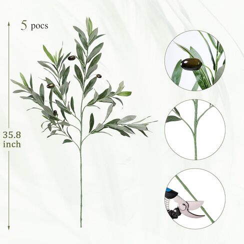 Bdor 5 Pack Artificial Olive Branches with Black Olives, 35.8 Inch Tall Faux Olive Stems – Realistic Olive Leaf & Fruit Greenery for Floor Vases, Home & Wedding Decor in Kuwait